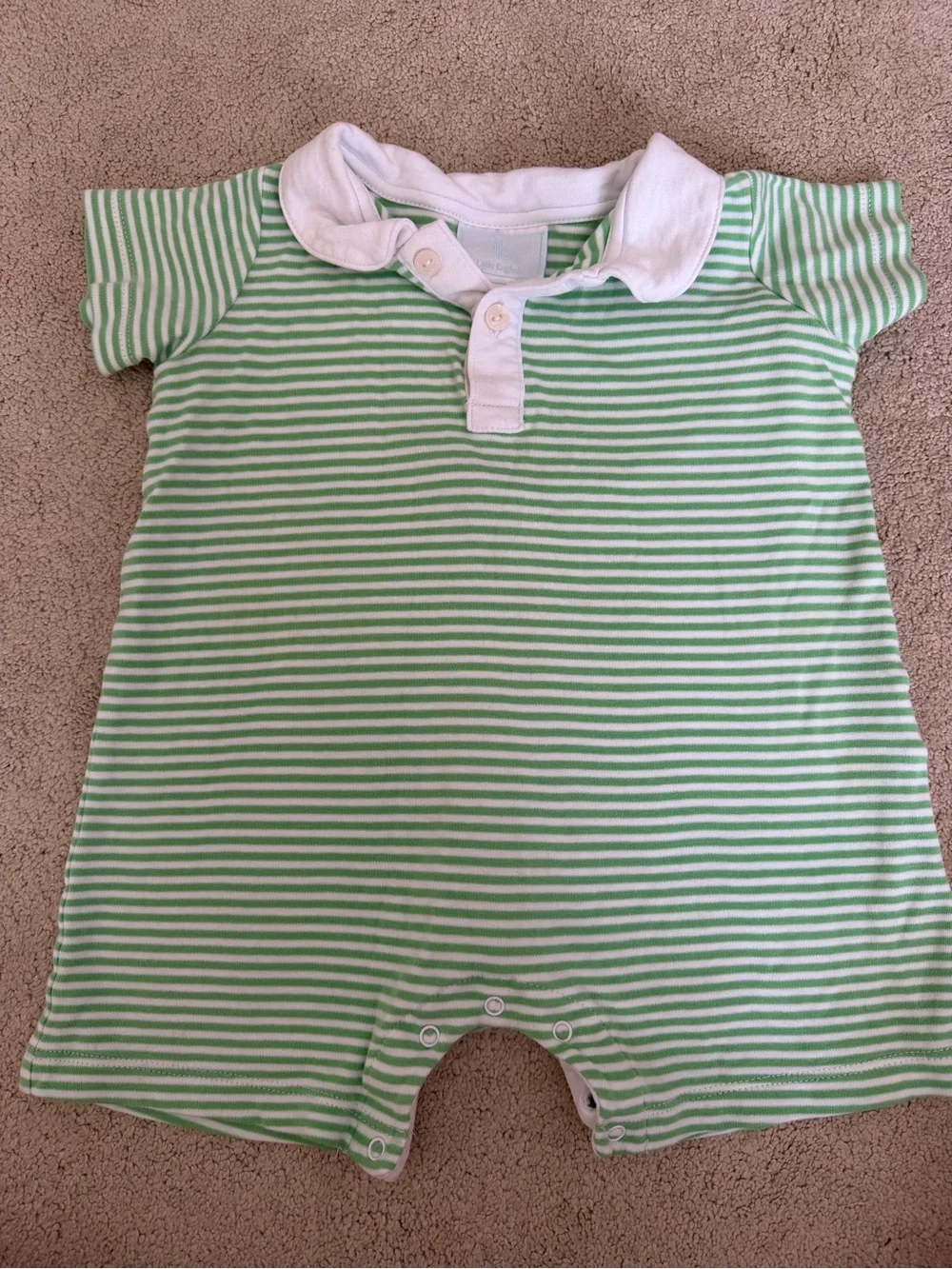 Little English Green and White Striped Polo Romper